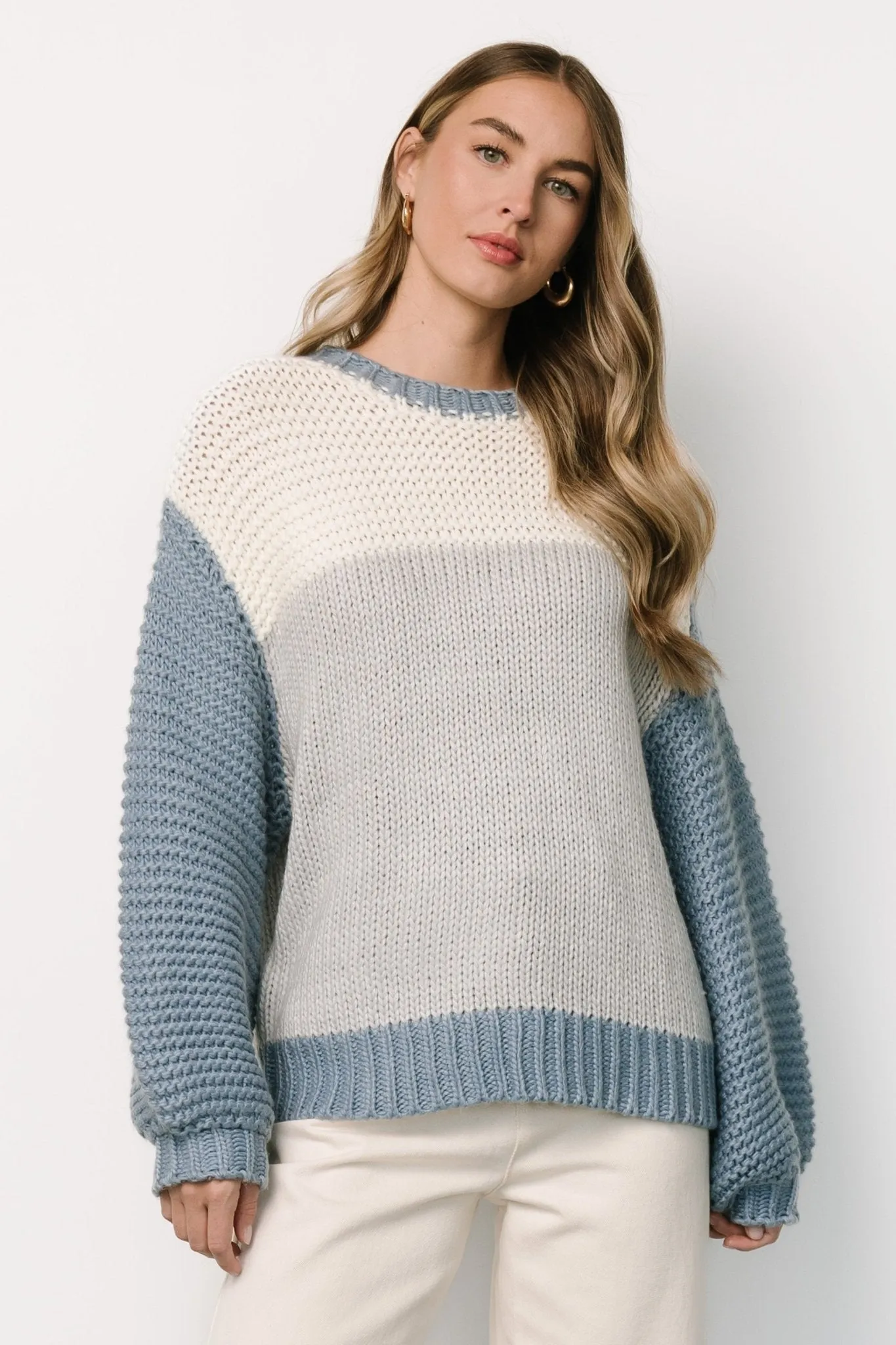 Hygge Chunky Knit Sweater | Blue + Cream sold by Baltic Born product image thumbnail 5