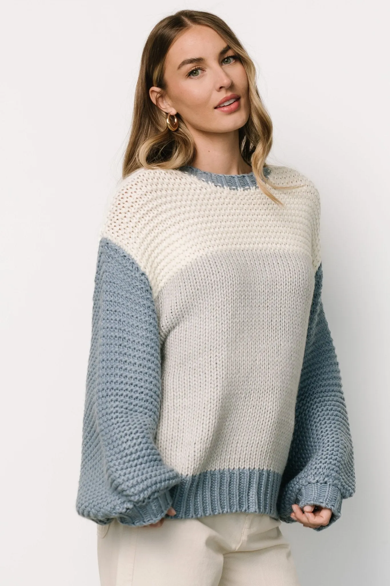 Hygge Chunky Knit Sweater | Blue + Cream sold by Baltic Born product image thumbnail 3