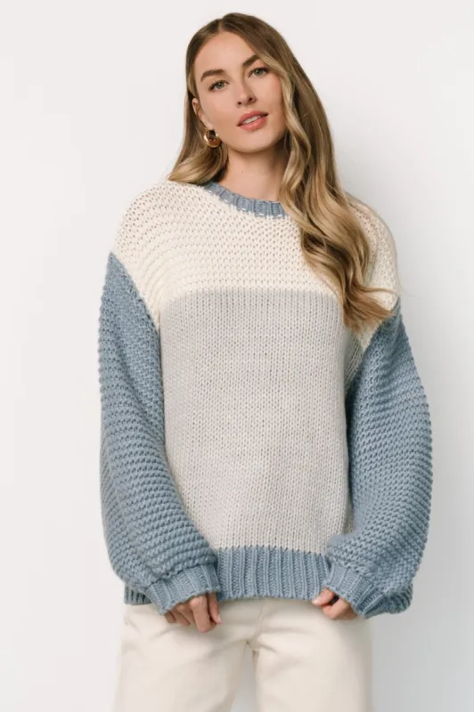 Hygge Chunky Knit Sweater | Blue + Cream sold by Baltic Born