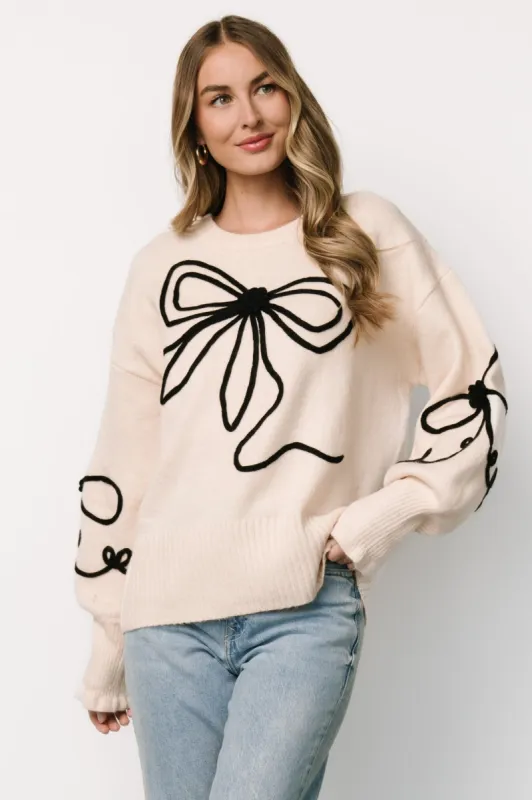Elsie Ribbon Sweater | Cream + Black made by Gilli