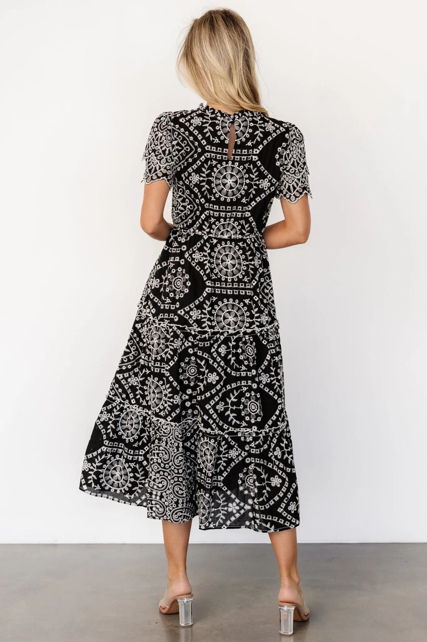 Mirabel Eyelet Midi Dress | Black + White sold by Baltic Born product image thumbnail 5
