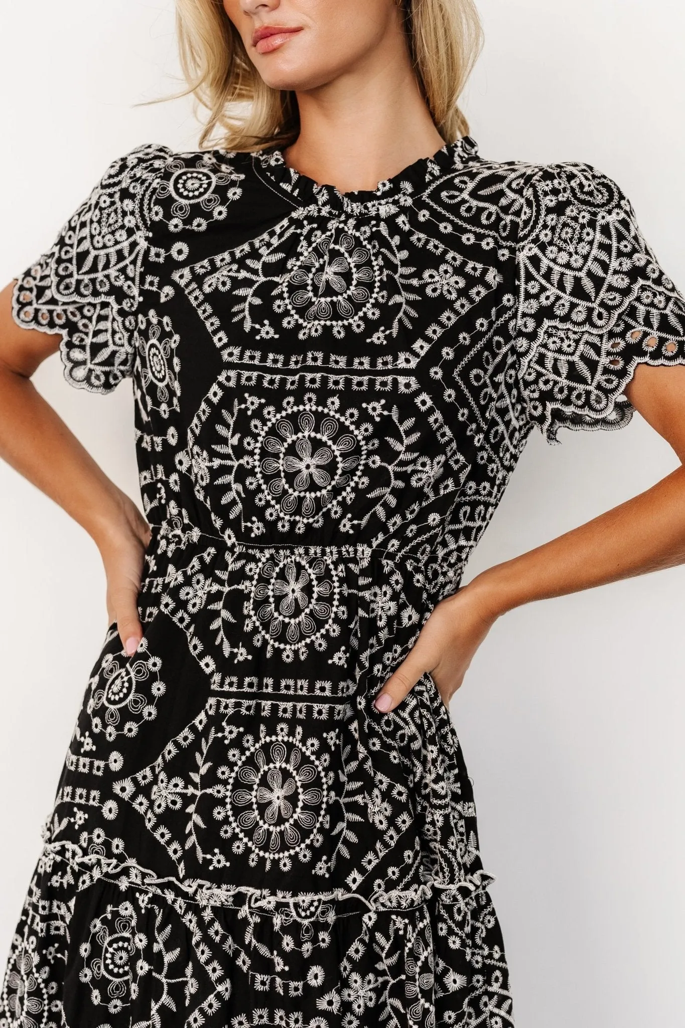 Mirabel Eyelet Midi Dress | Black + White sold by Baltic Born product image thumbnail 2