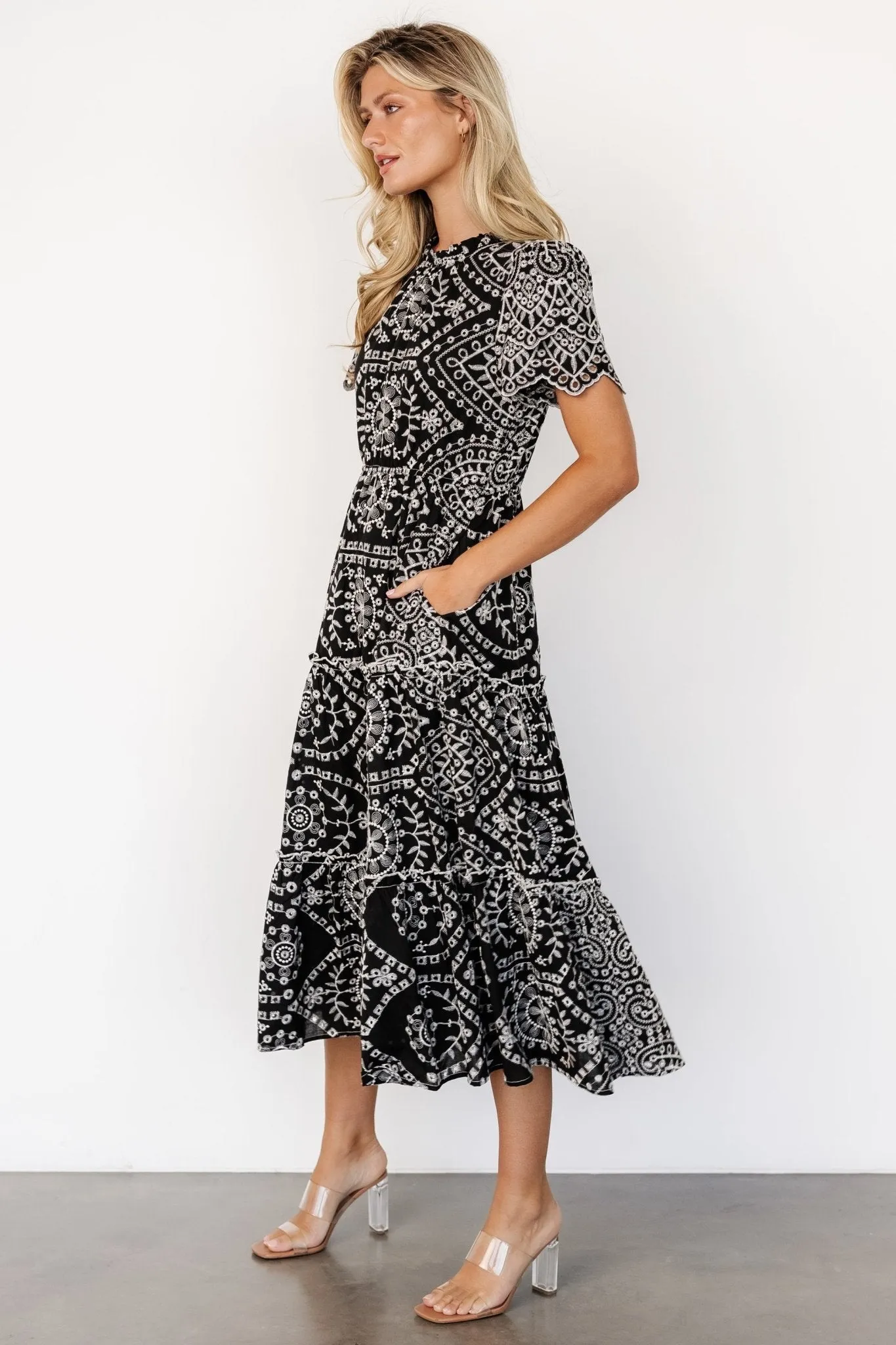 Mirabel Eyelet Midi Dress | Black + White sold by Baltic Born product image thumbnail 3