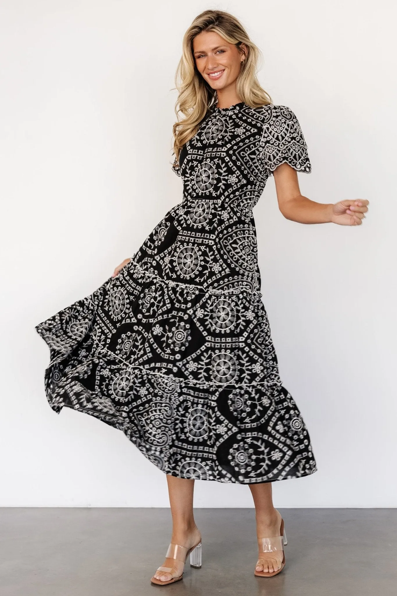 Mirabel Eyelet Midi Dress | Black + White sold by Baltic Born product image thumbnail 4