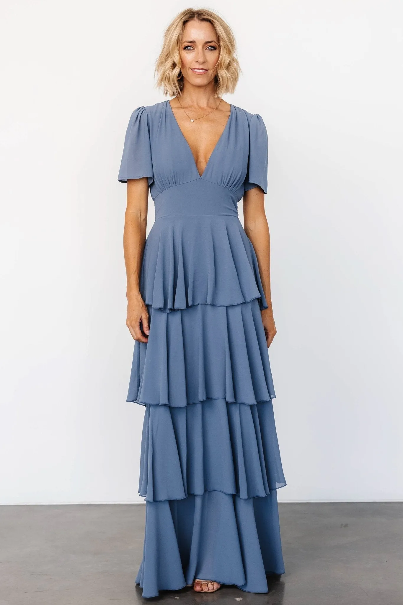Montaigne Ruffle Maxi Dress | Whisper Blue sold by Baltic Born