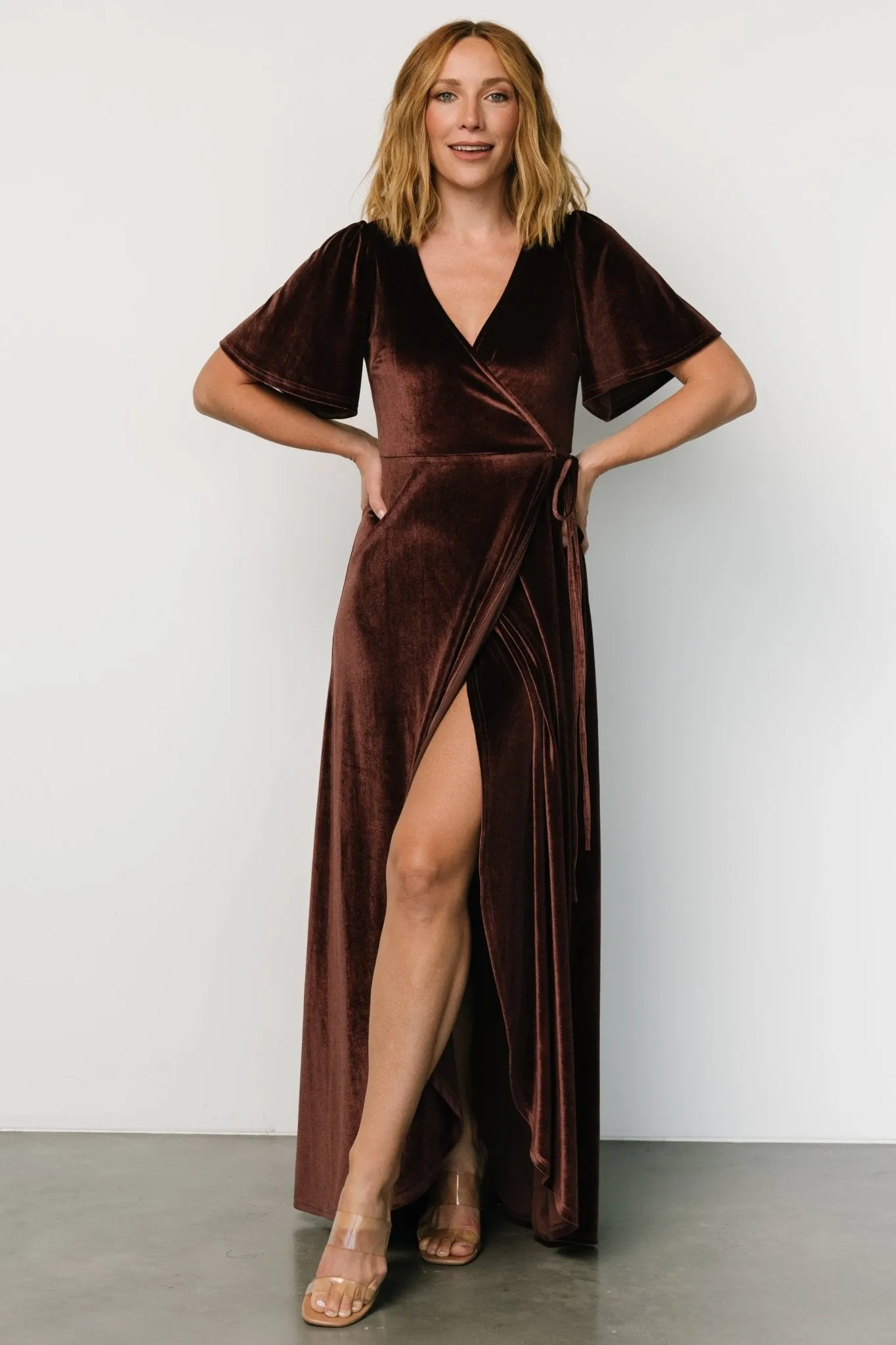 Katelyn Velvet Maxi Wrap Dress | Clove sold by Baltic Born