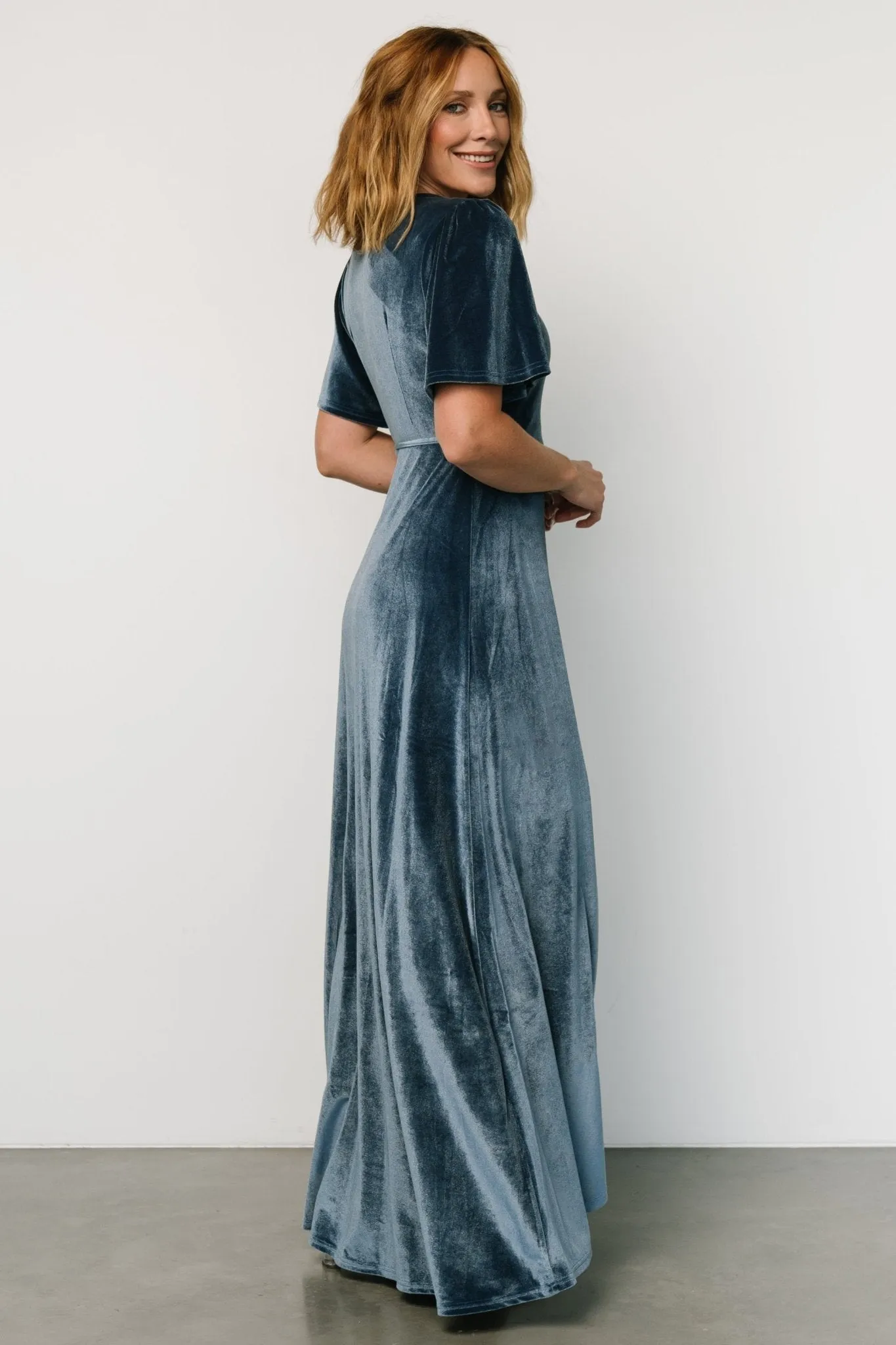 Katelyn Velvet Maxi Wrap Dress | Blue sold by Baltic Born product image thumbnail 3