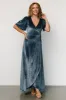 Katelyn Velvet Maxi Wrap Dress | Blue sold by Baltic Born