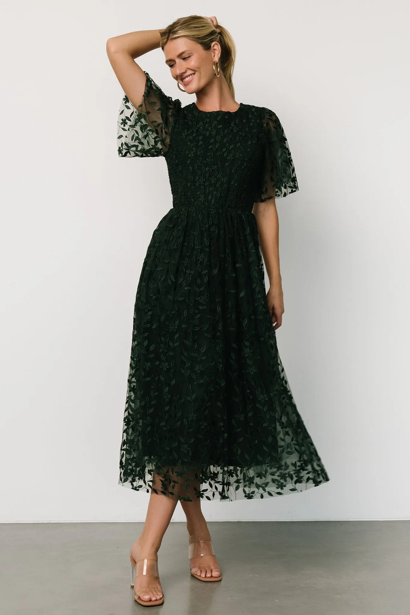 Kendra Embroidered Dress | Dark Green sold by Baltic Born