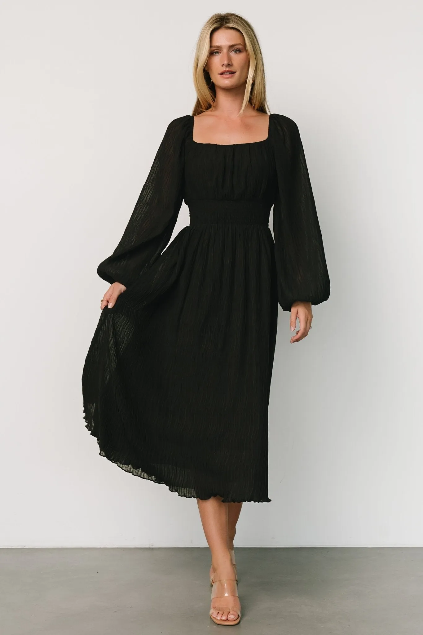 Dalton Pleated Midi Dress | Black sold by Baltic Born