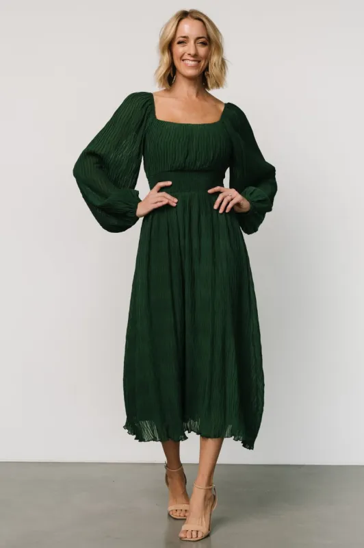 Dalton Pleated Midi Dress | Dark Green made by Baltic Born