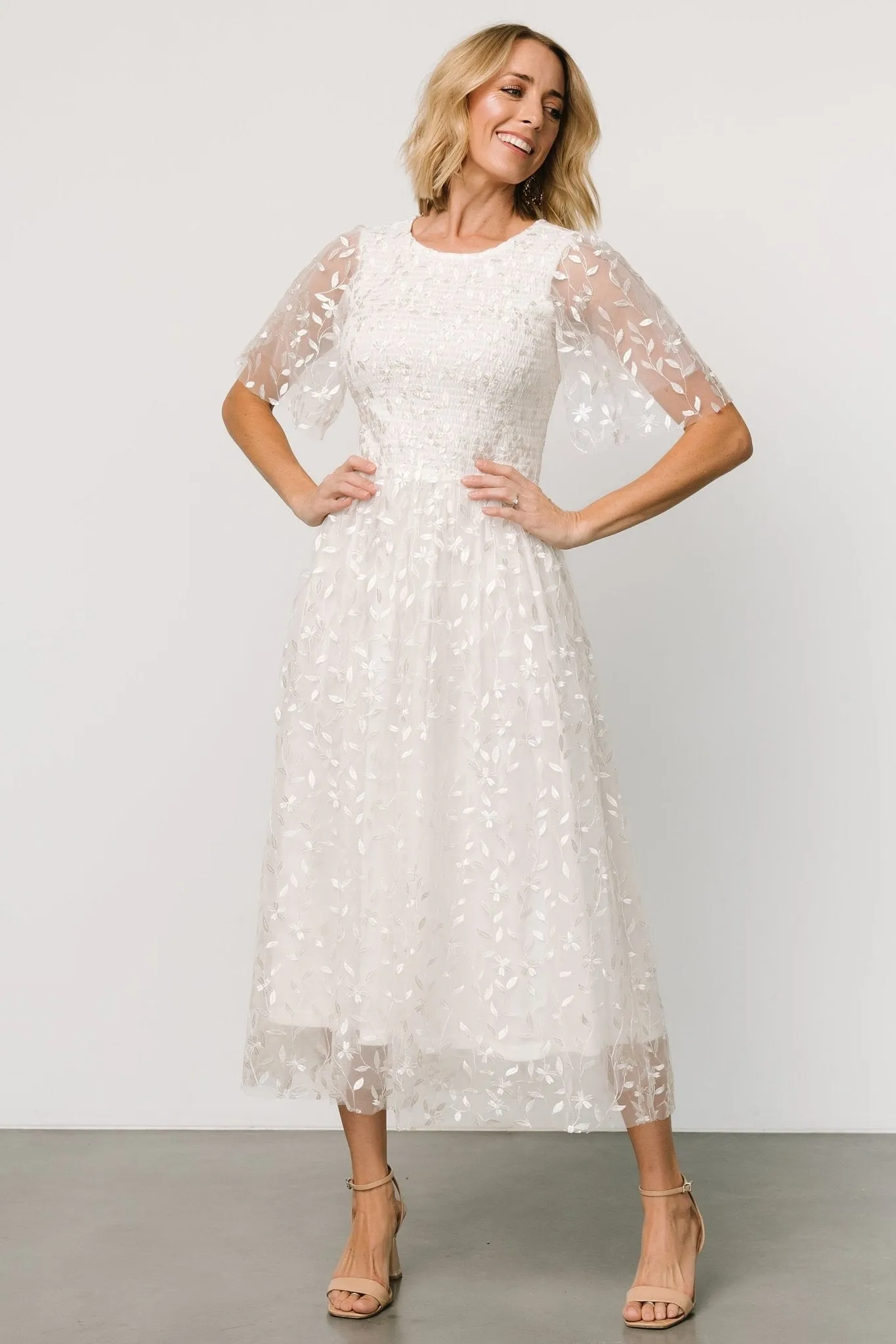 Kendra Embroidered Dress | White sold by Baltic Born