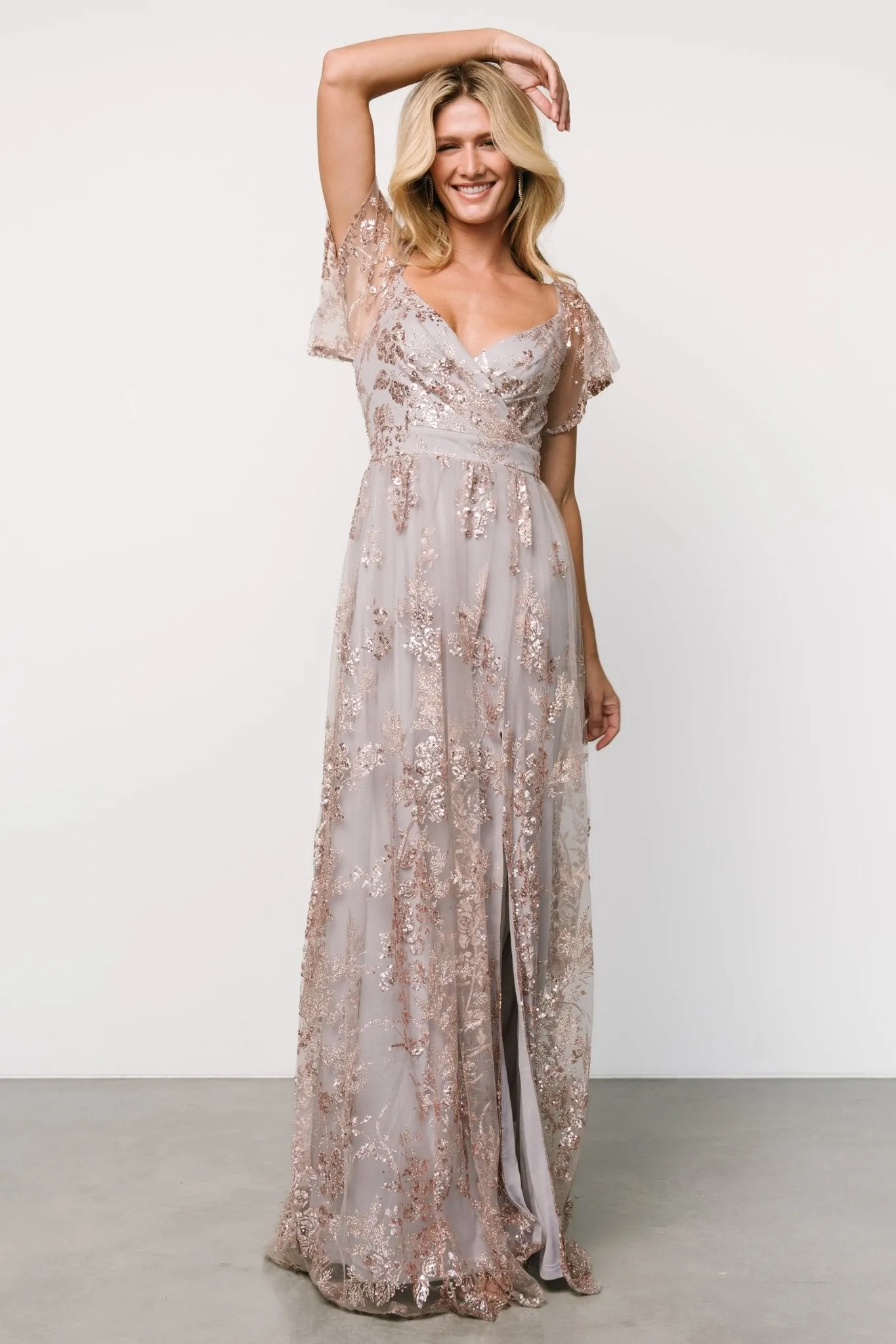 Corinne Shimmer Maxi Gown | Lavender sold by Baltic Born
