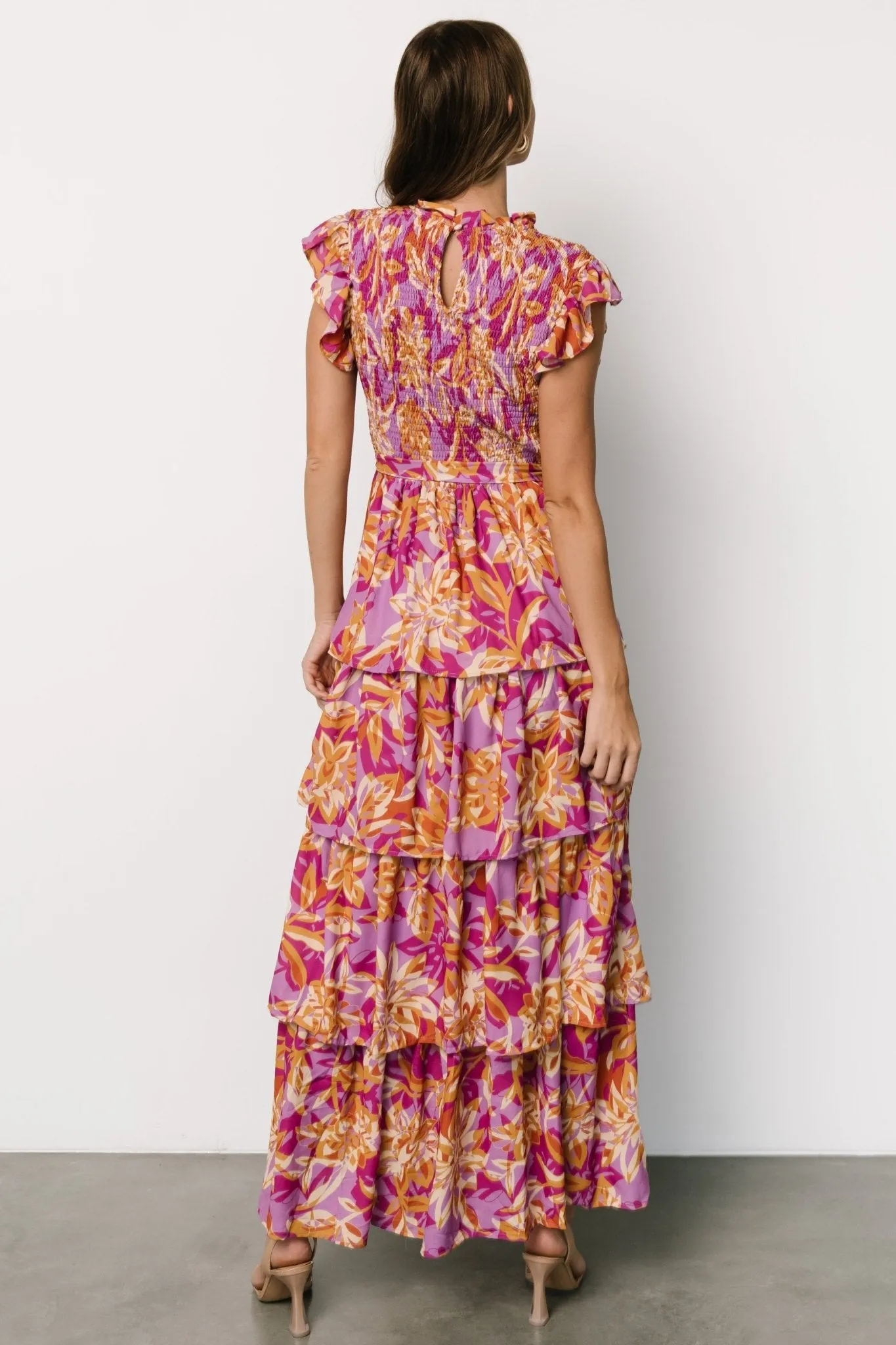 Mya Smocked Maxi Dress | Orchid + Gold Print sold by Baltic Born product image thumbnail 4