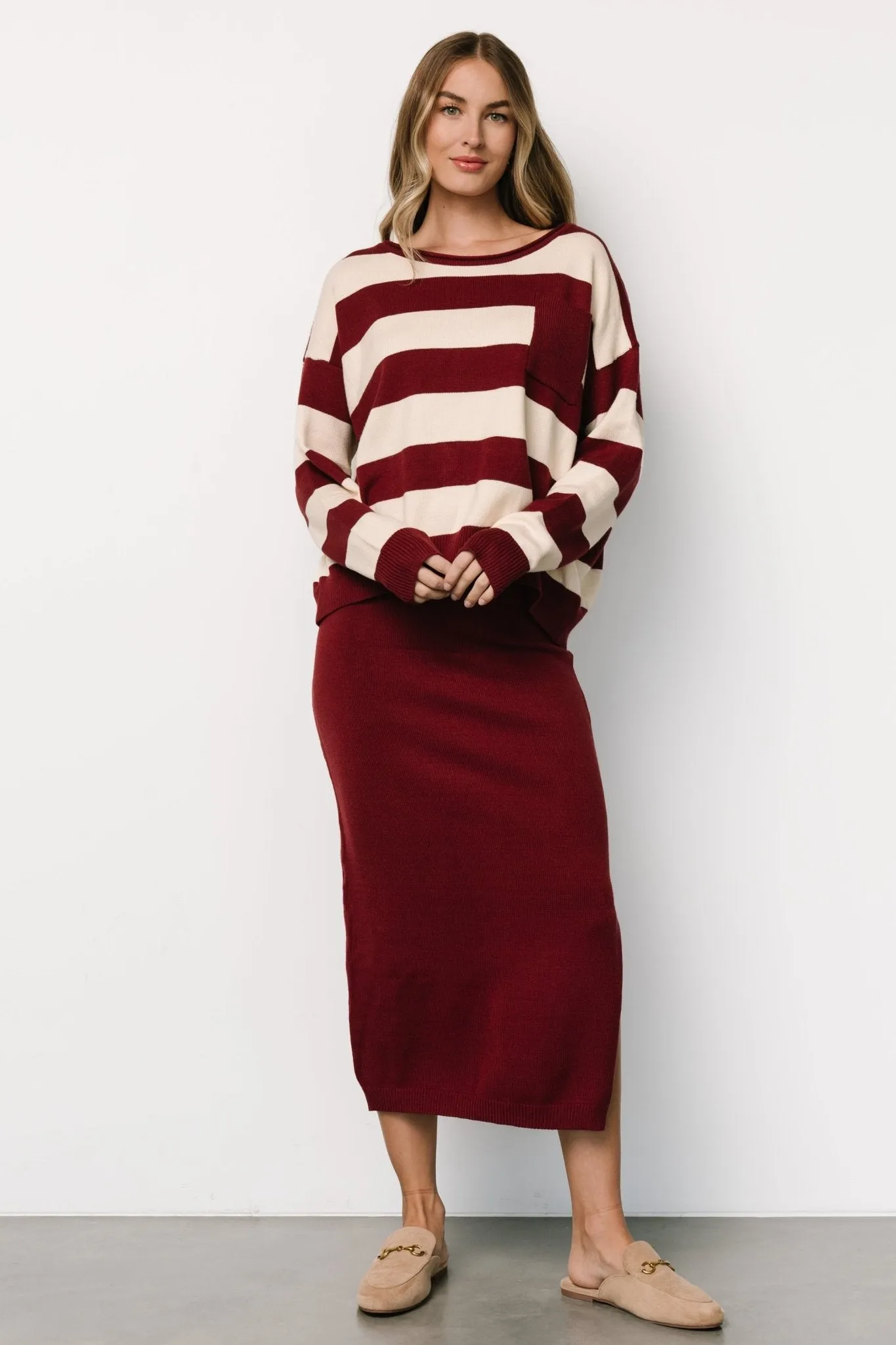 Carlotta Sweater + Skirt Set | Burgundy + Cream sold by Baltic Born product image thumbnail 4