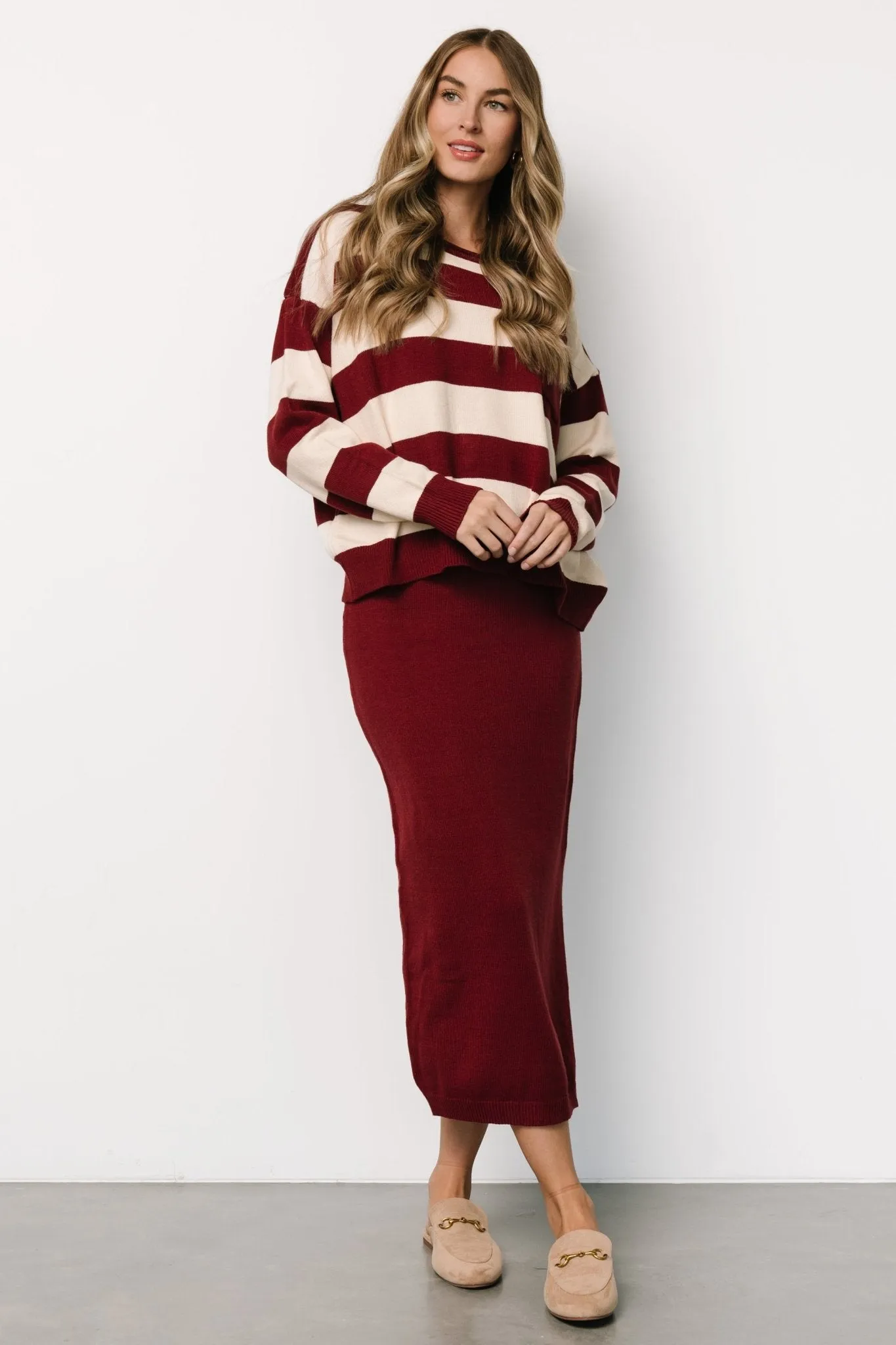 Carlotta Sweater + Skirt Set | Burgundy + Cream sold by Baltic Born