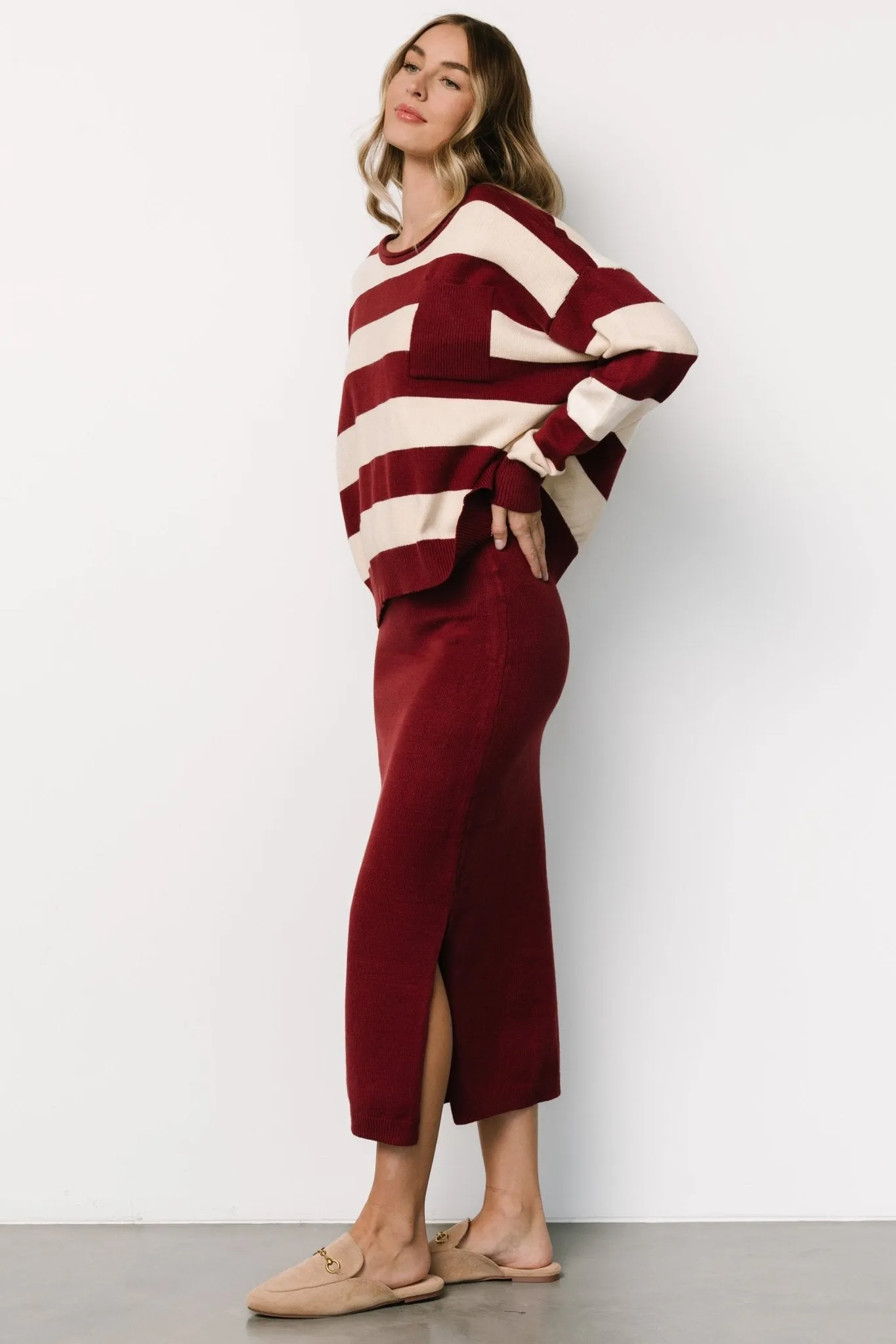 Carlotta Sweater + Skirt Set | Burgundy + Cream sold by Baltic Born product image thumbnail 3