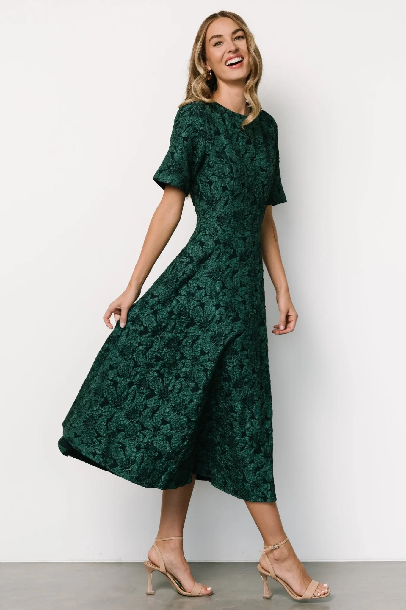 Kya Embossed Midi Dress | Emerald Green sold by Baltic Born product image thumbnail 5