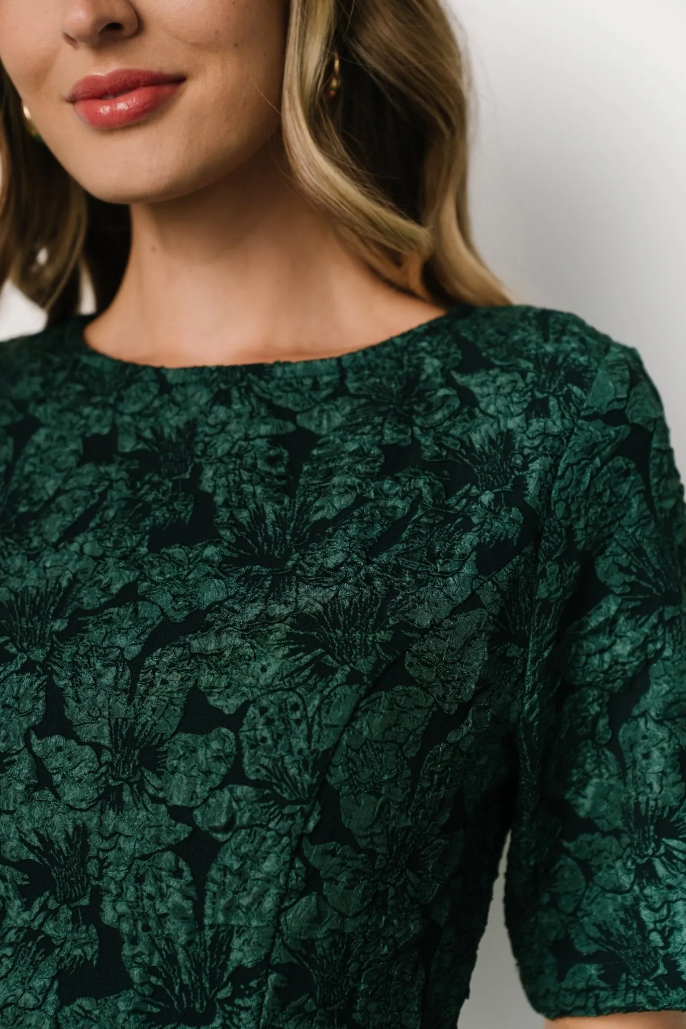 Kya Embossed Midi Dress | Emerald Green sold by Baltic Born product image thumbnail 2