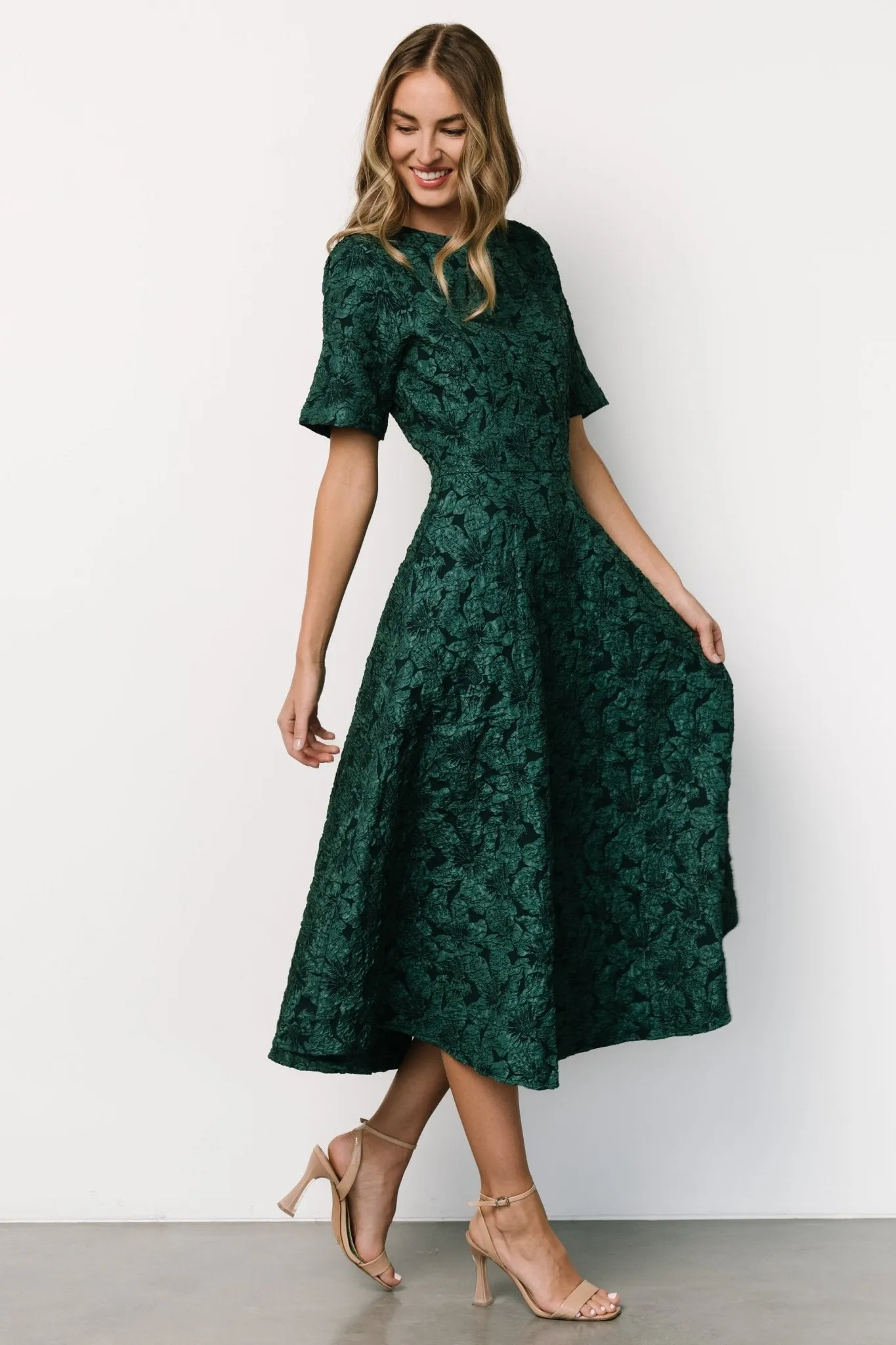 Kya Embossed Midi Dress | Emerald Green sold by Baltic Born product image thumbnail 3