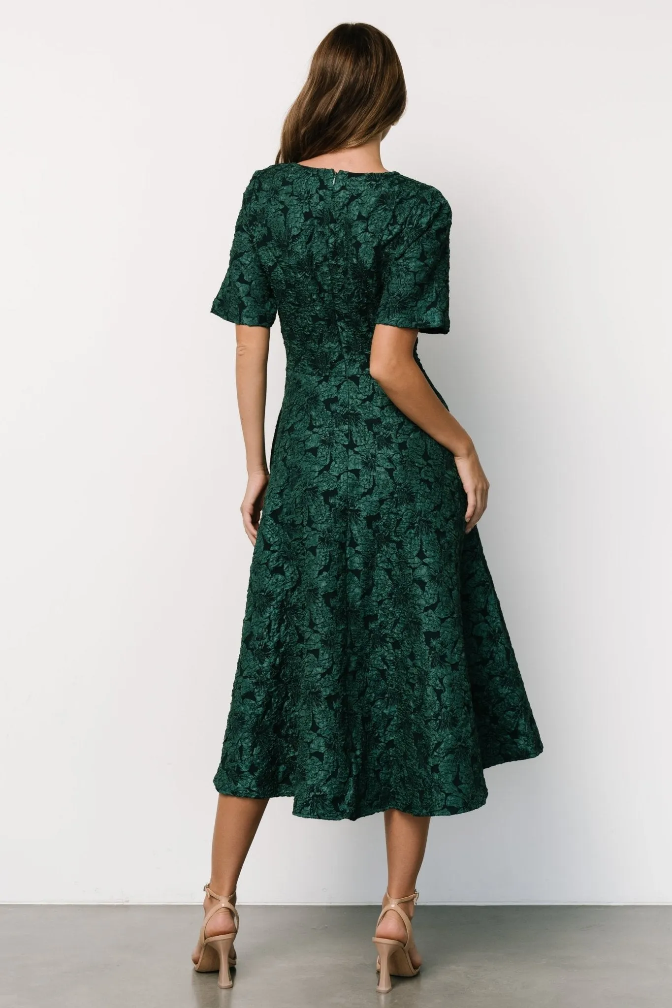 Kya Embossed Midi Dress | Emerald Green sold by Baltic Born product image thumbnail 4
