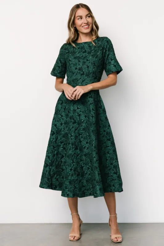 Kya Embossed Midi Dress | Emerald Green sold by Baltic Born
