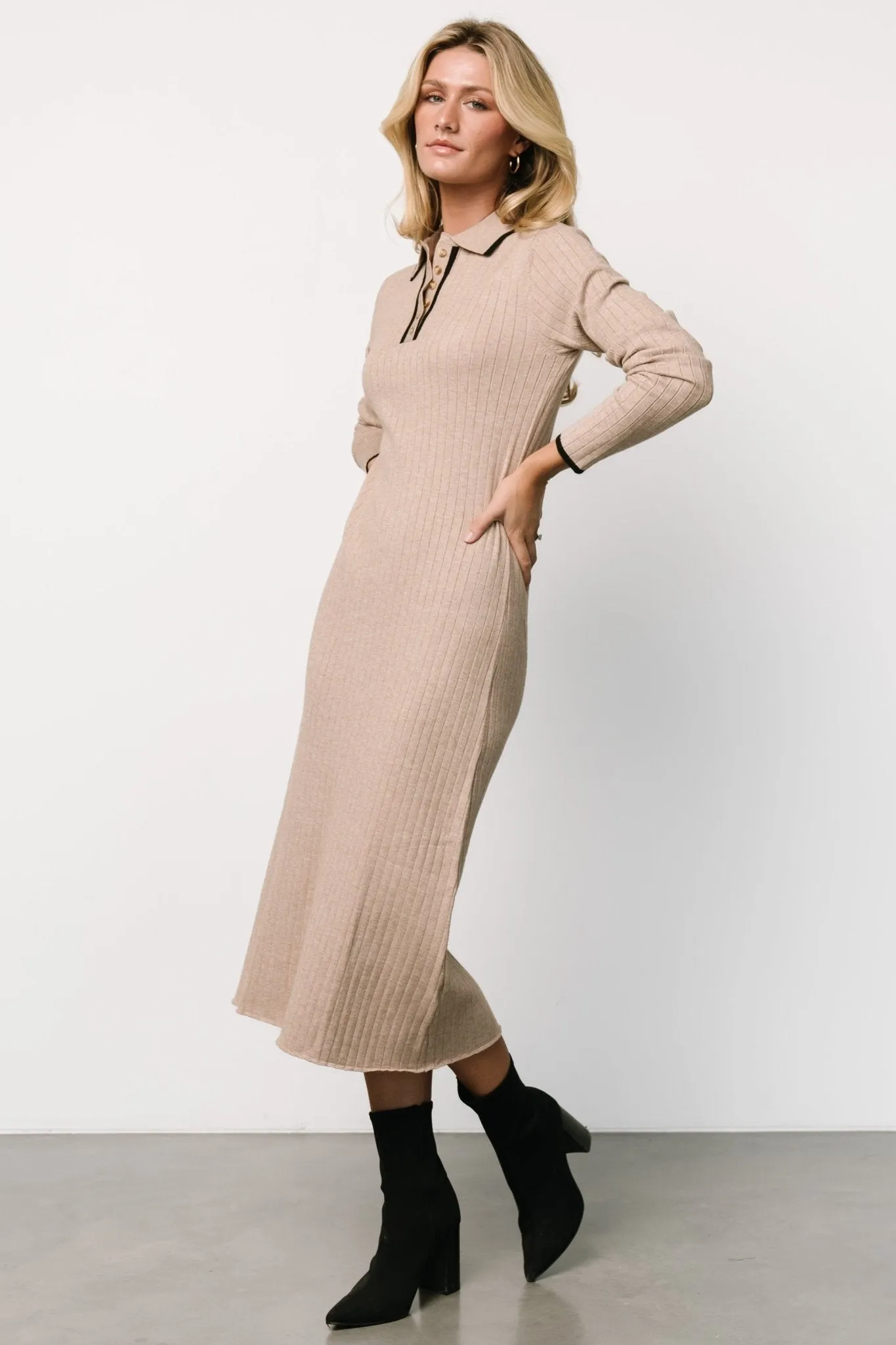Shantel Polo Dress | Taupe + Black sold by Baltic Born product image thumbnail 3