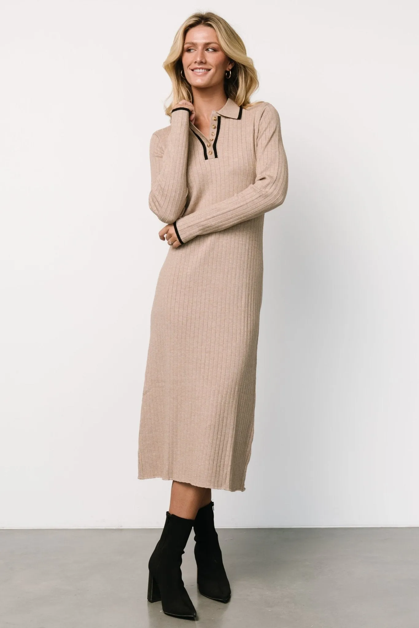 Shantel Polo Dress | Taupe + Black sold by Baltic Born product image thumbnail 4