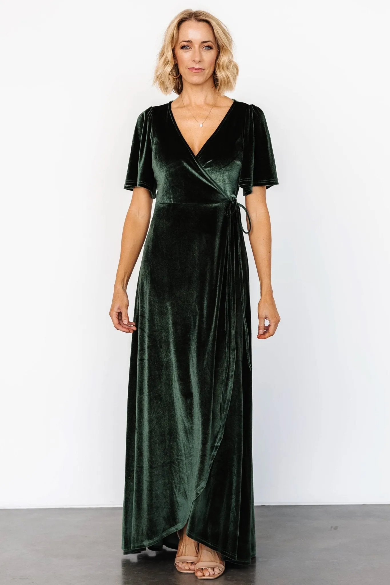 Katelyn Velvet Maxi Wrap Dress | Deep Green sold by Baltic Born product image thumbnail 5