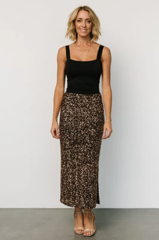 Charmed Sequin Midi Skirt | Bronze sold by Baltic Born