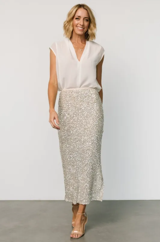 Charmed Sequin Midi Skirt | Champagne sold by Baltic Born