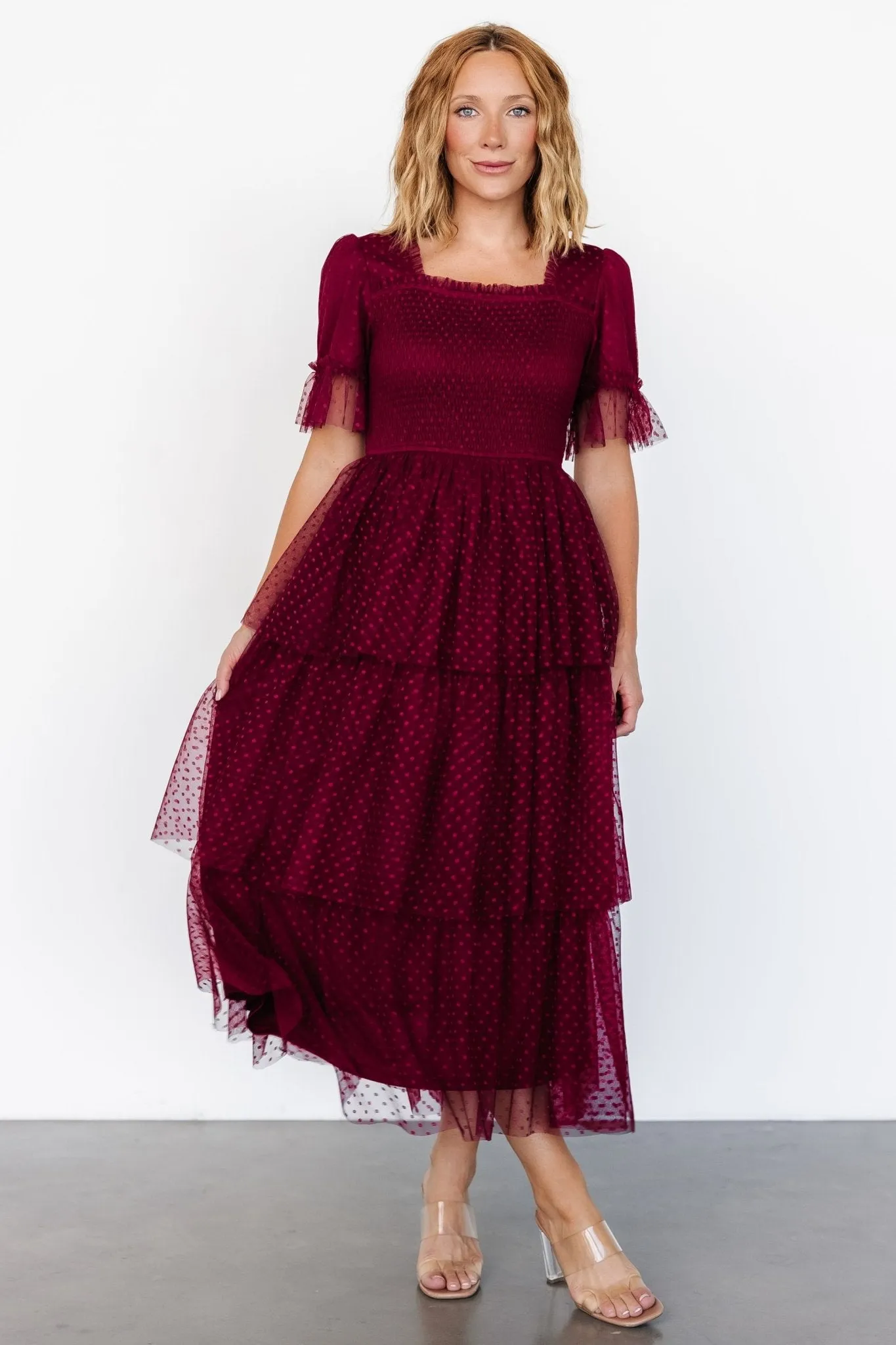 Alana Tulle Tiered Dress | Burgundy sold by Baltic Born product image thumbnail 4