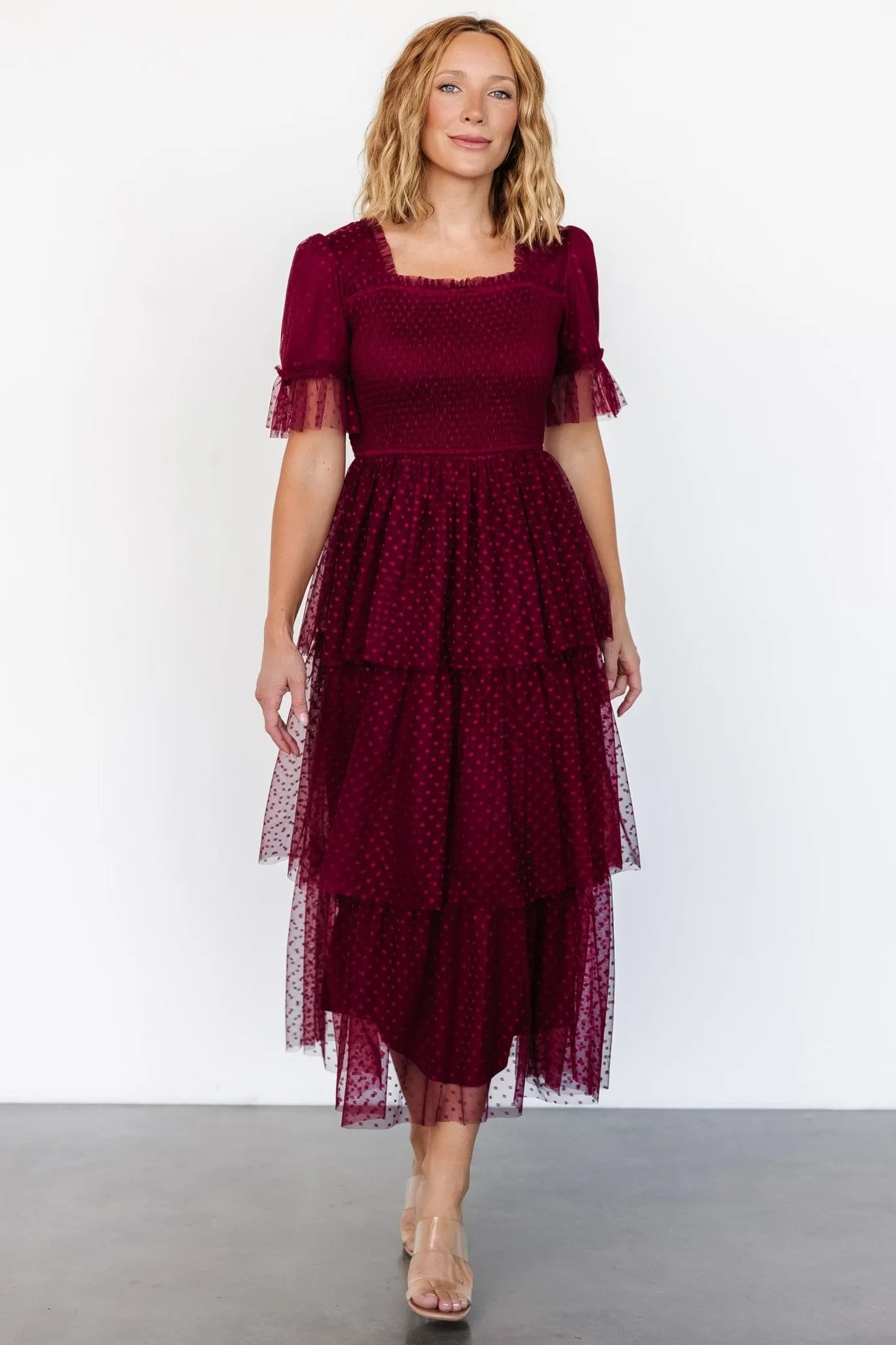 Alana Tulle Tiered Dress | Burgundy sold by Baltic Born