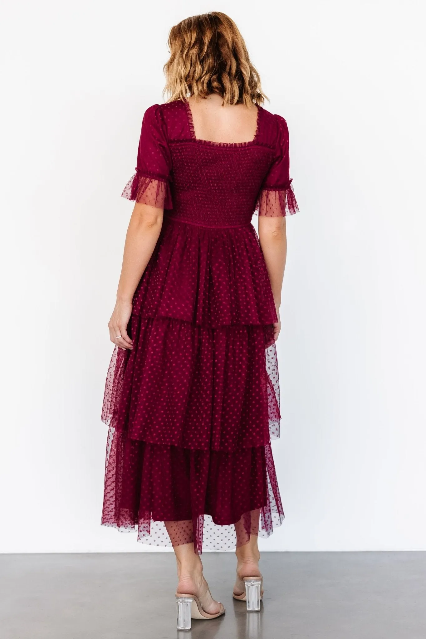 Alana Tulle Tiered Dress | Burgundy sold by Baltic Born product image thumbnail 5