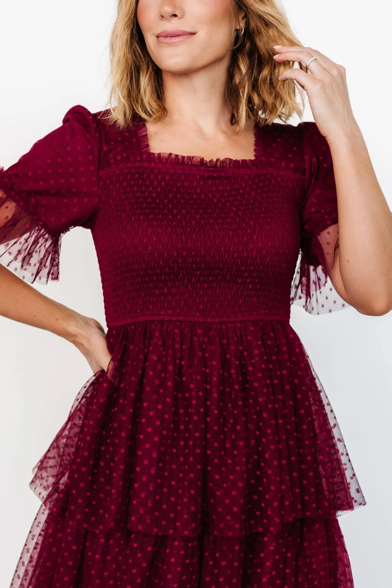 Alana Tulle Tiered Dress | Burgundy sold by Baltic Born product image thumbnail 2