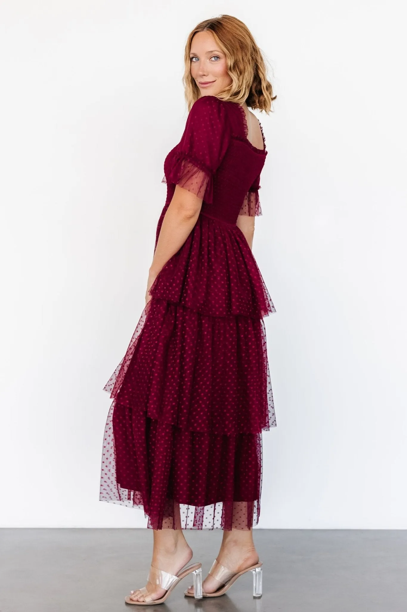 Alana Tulle Tiered Dress | Burgundy sold by Baltic Born product image thumbnail 3