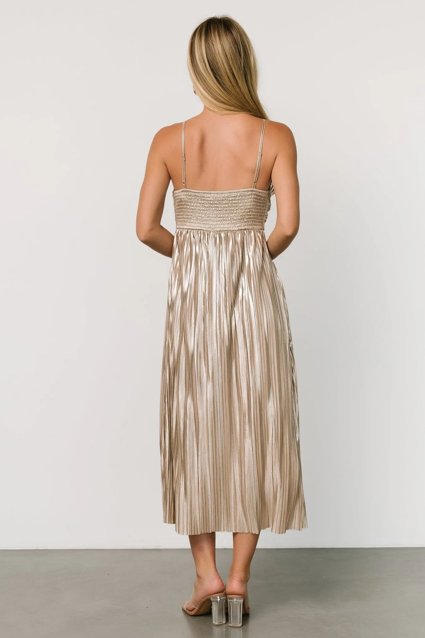 Cecilia Pleated Dress | Champagne sold by Baltic Born product image thumbnail 5