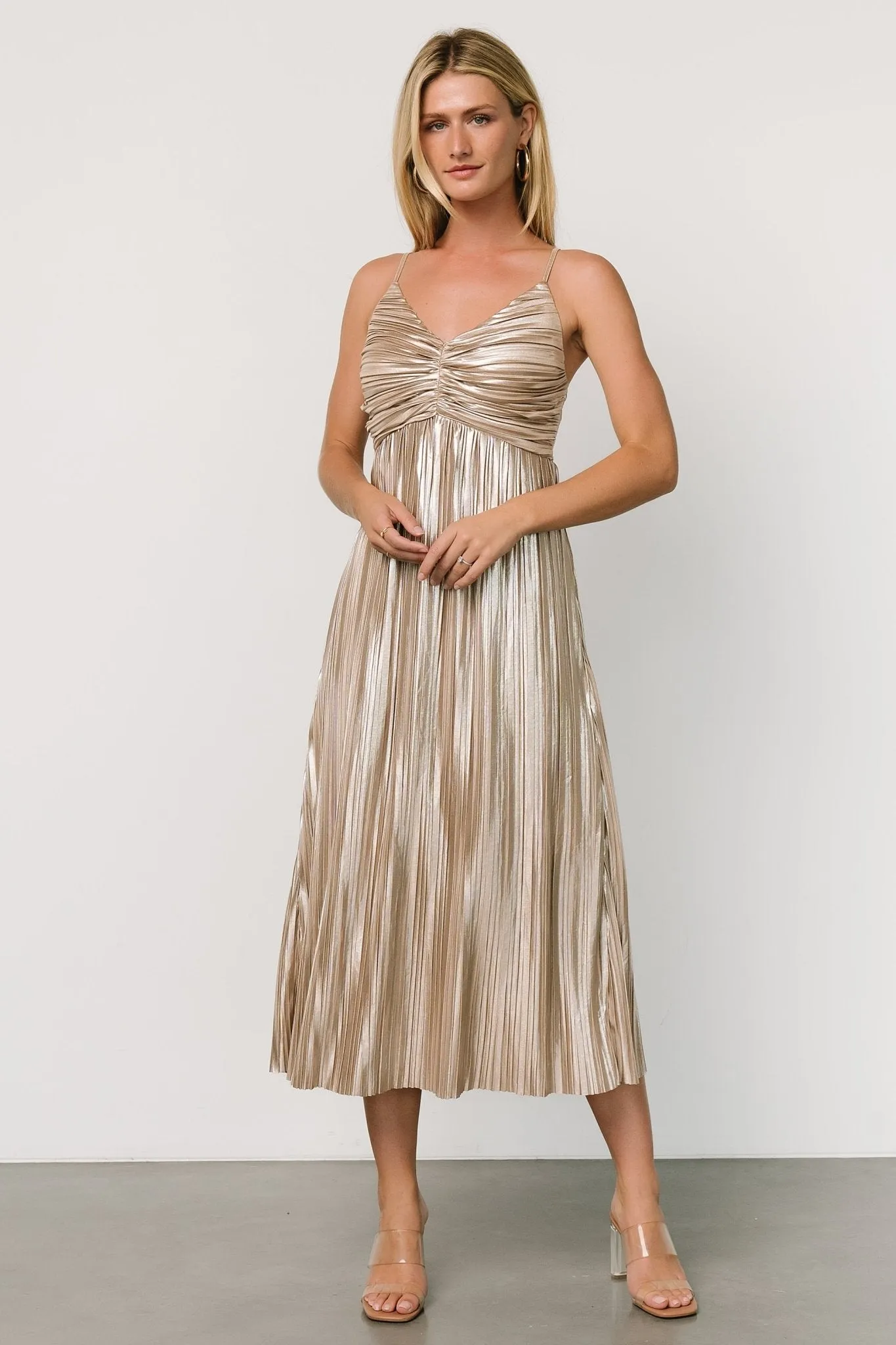Cecilia Pleated Dress | Champagne sold by Baltic Born product image thumbnail 3