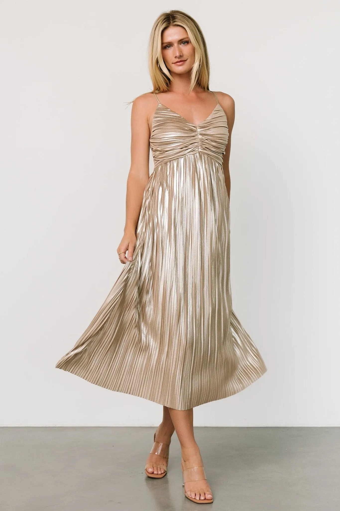 Cecilia Pleated Dress | Champagne sold by Baltic Born