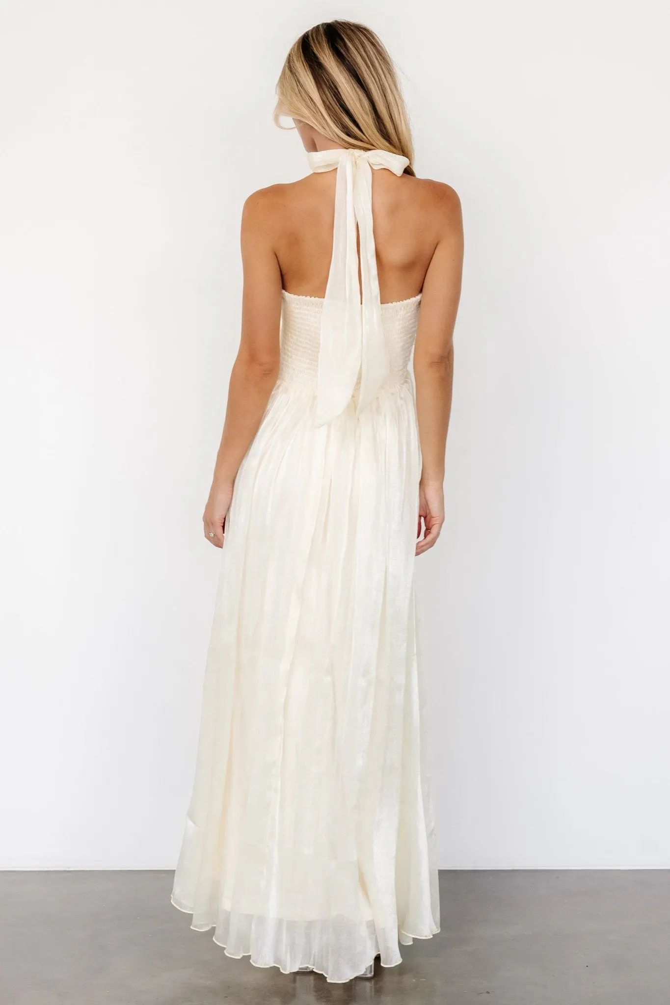 Frederica Halter Maxi Dress | Cream Shimmer sold by Baltic Born product image thumbnail 2