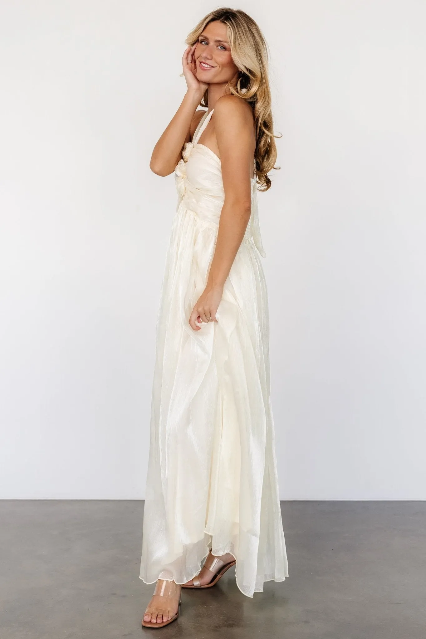 Frederica Halter Maxi Dress | Cream Shimmer sold by Baltic Born product image thumbnail 3