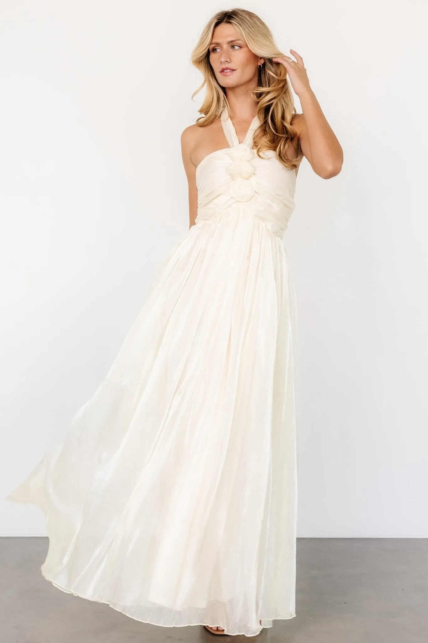 Frederica Halter Maxi Dress | Cream Shimmer sold by Baltic Born