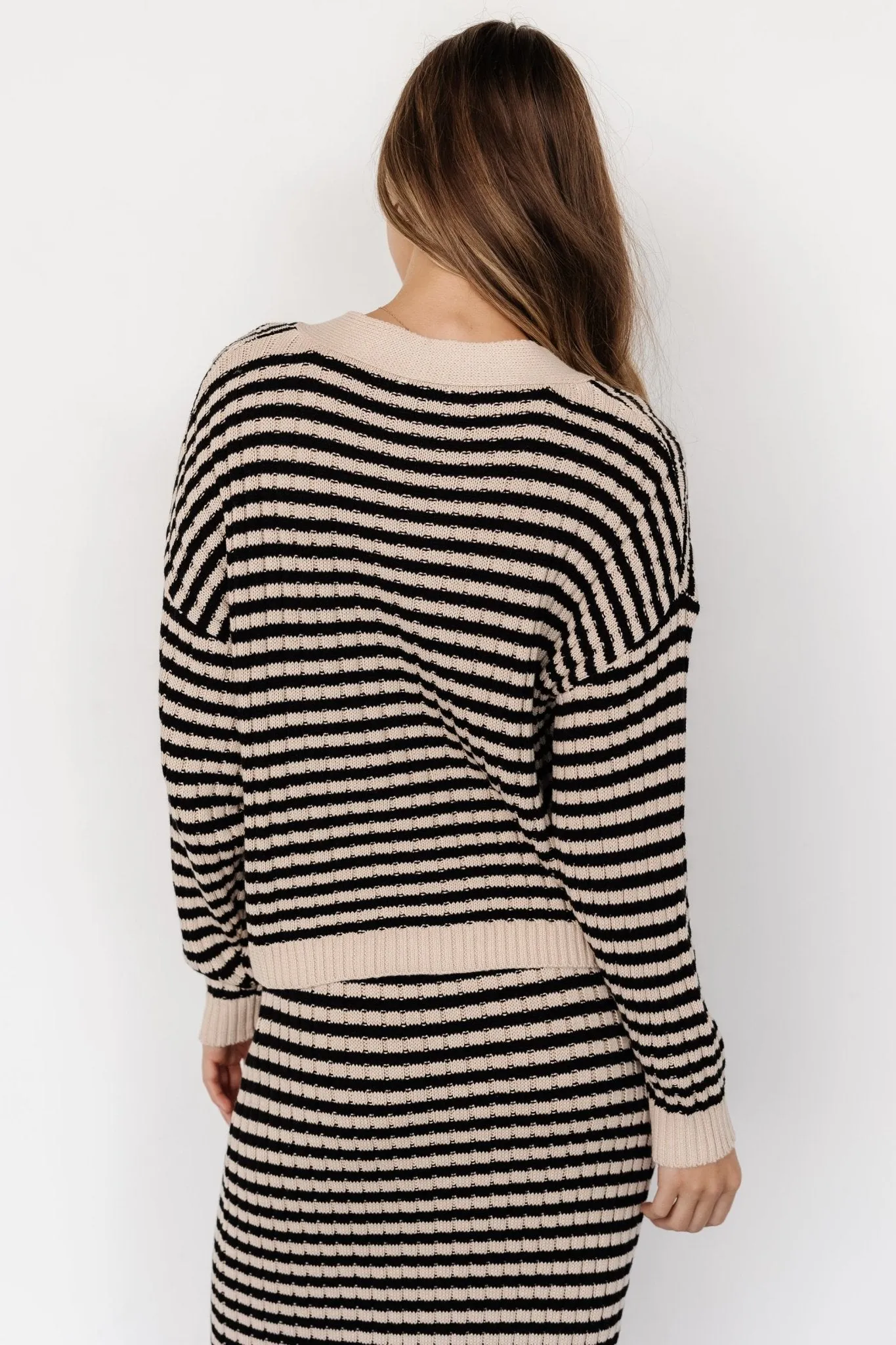 Justina Striped Knit Cardigan | Black + Cream sold by Baltic Born product image thumbnail 4