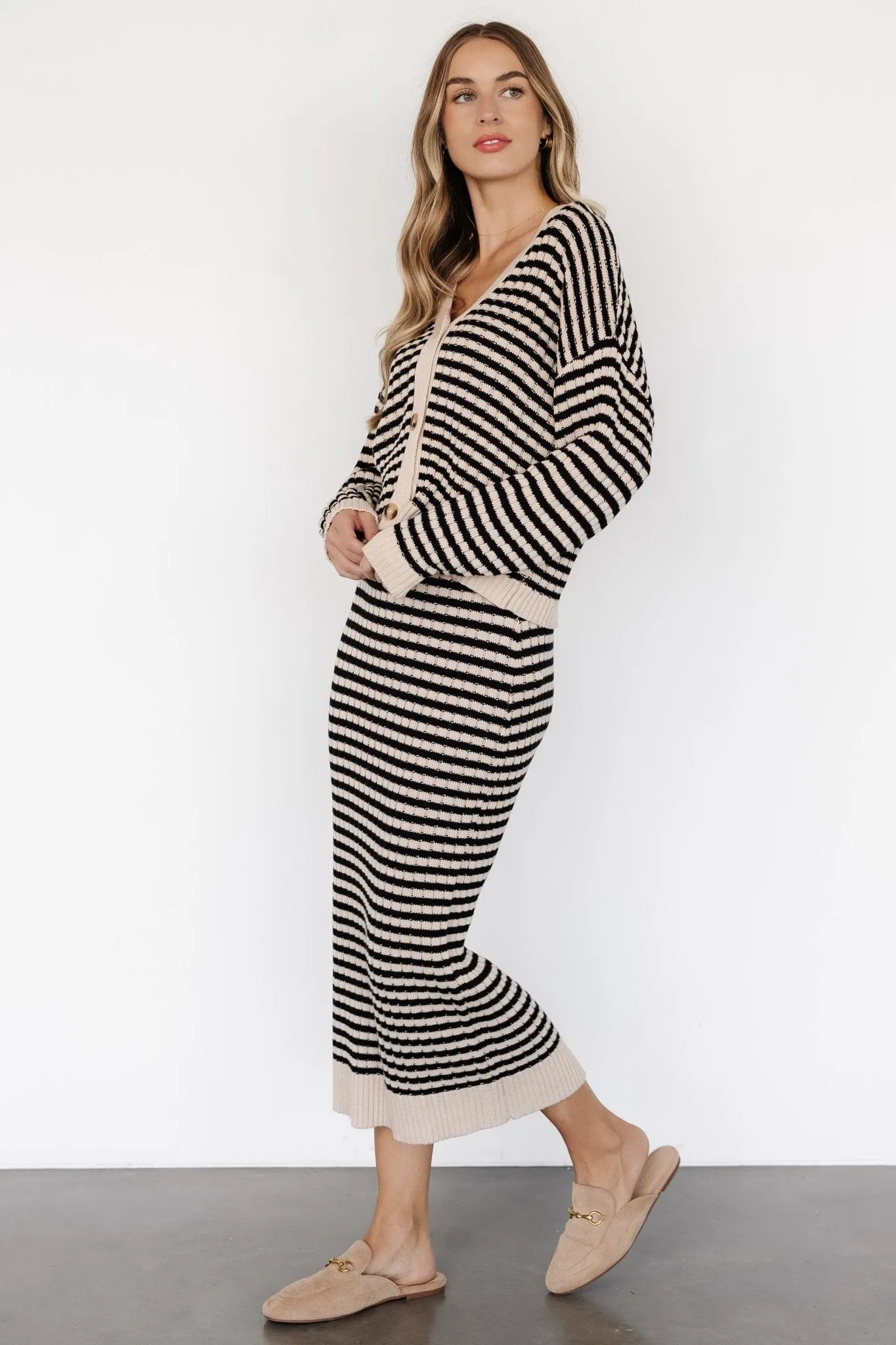 Justina Striped Knit Cardigan | Black + Cream sold by Baltic Born product image thumbnail 3