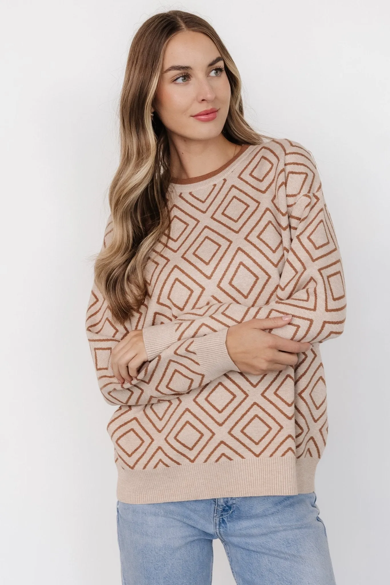 Asther Diamond Sweater | Oatmeal + Camel sold by Baltic Born product image thumbnail 5