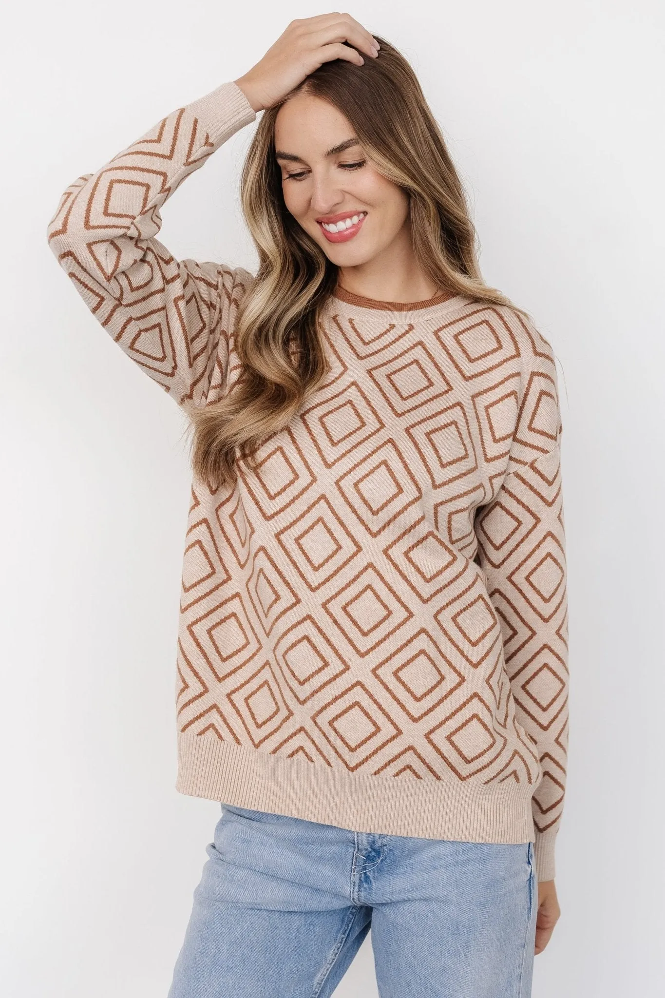 Asther Diamond Sweater | Oatmeal + Camel sold by Baltic Born product image thumbnail 2