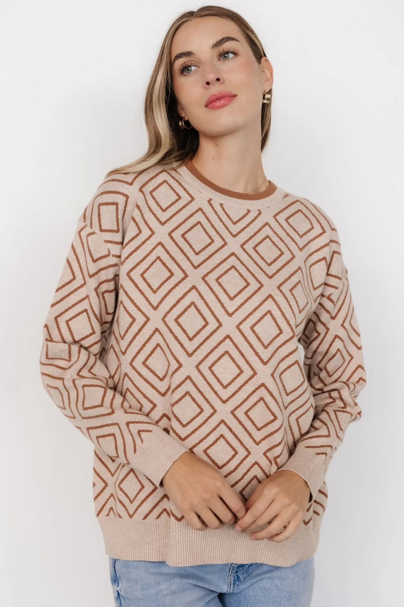 Asther Diamond Sweater | Oatmeal + Camel sold by Baltic Born product image thumbnail 3