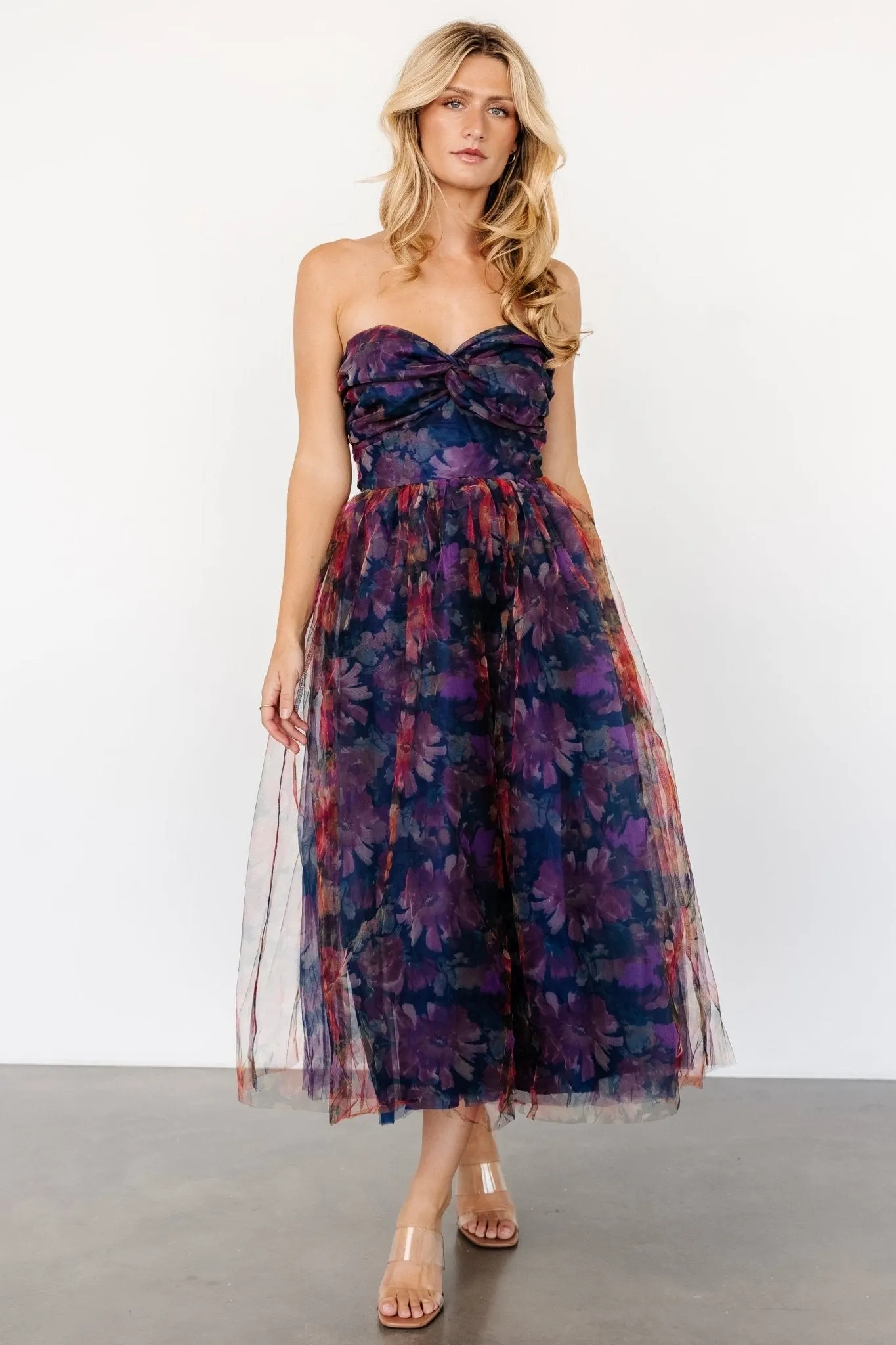 Cristelle Strapless Dress | Navy Multi Floral sold by Baltic Born