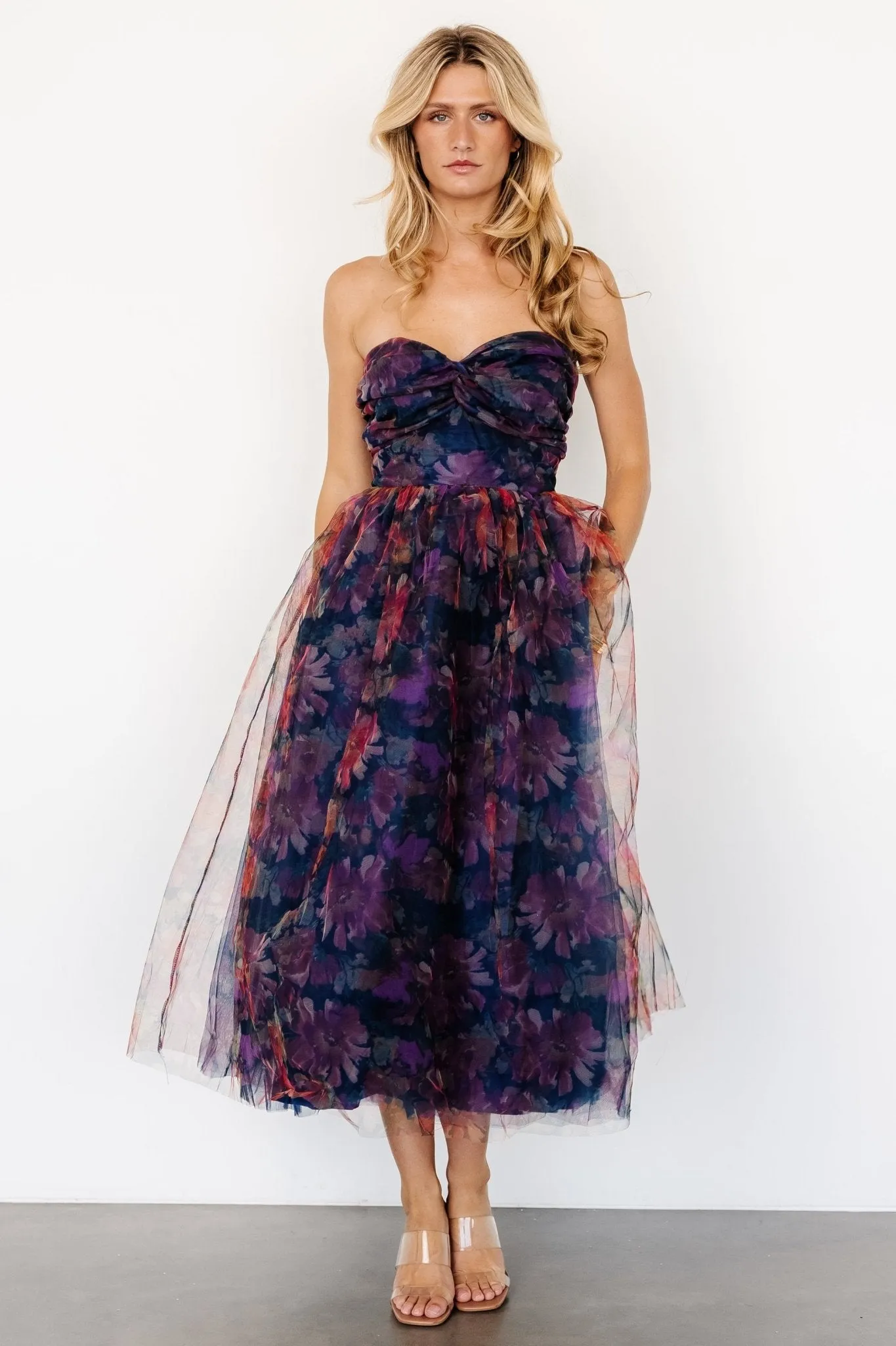 Cristelle Strapless Dress | Navy Multi Floral sold by Baltic Born product image thumbnail 4