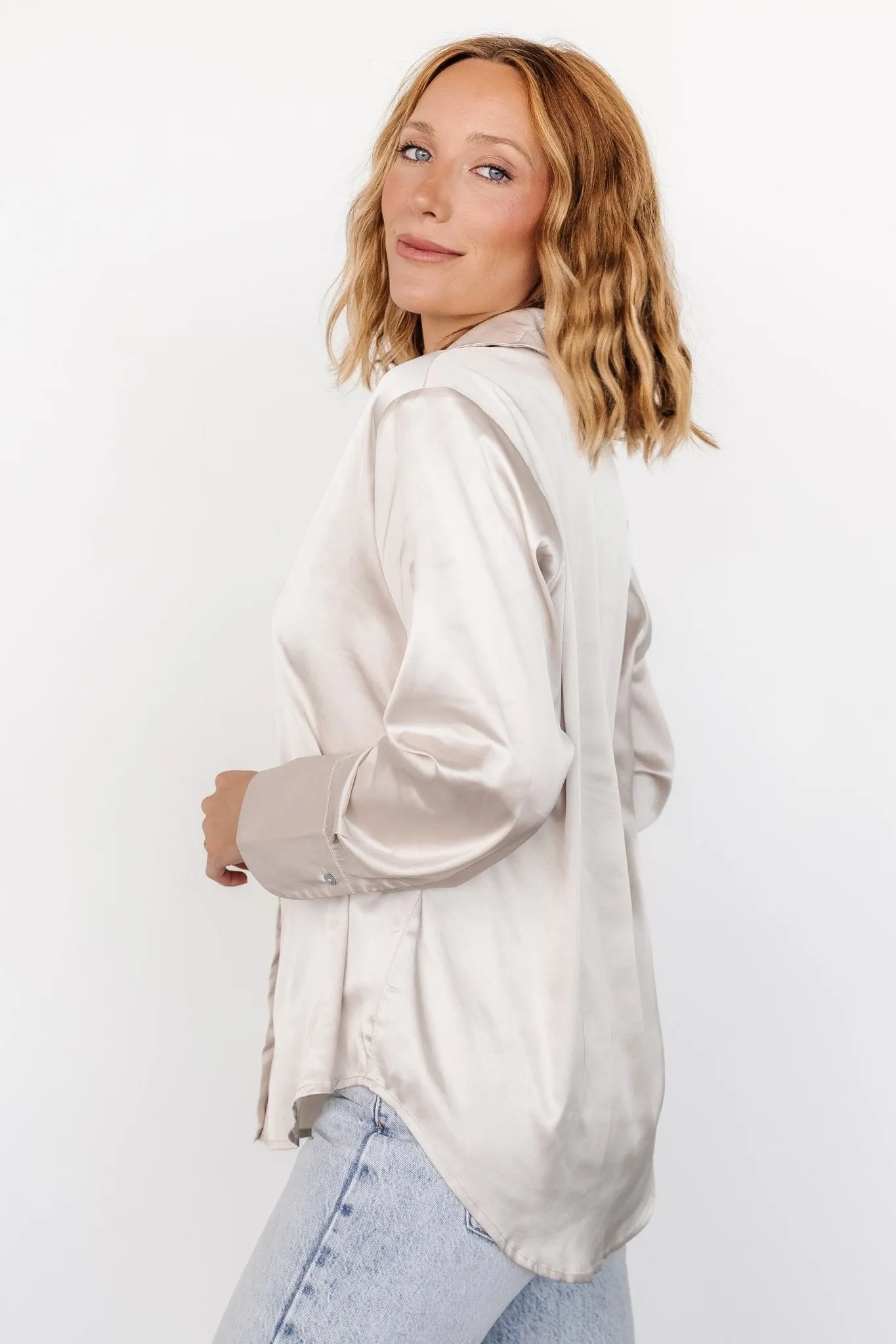 Kacey Satin Button Up Top | Champagne sold by Baltic Born product image thumbnail 2